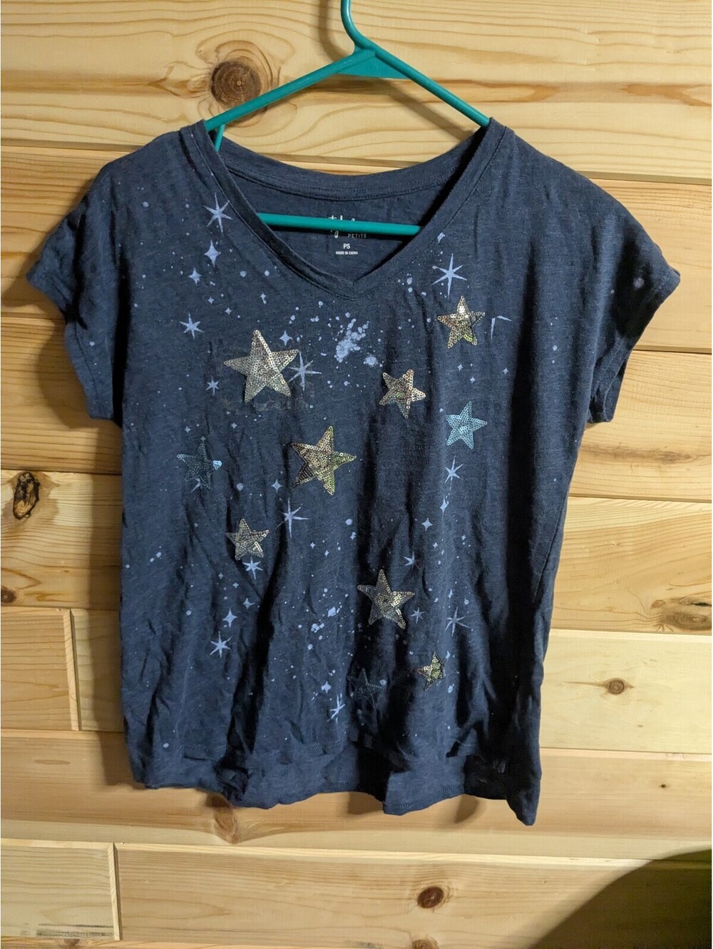 Style & Co Women’s Petite PS Blue Star Sequin Shirt